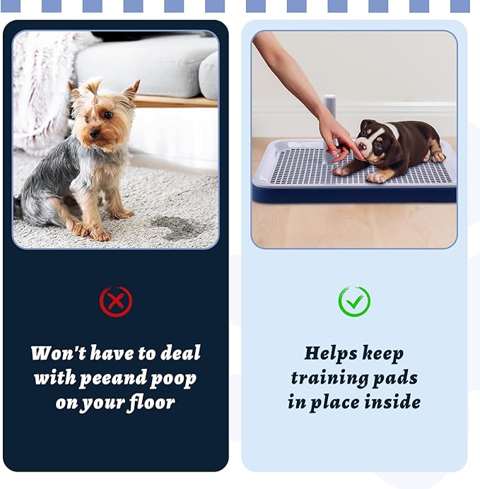 2 Pack Dog Potty Training Tray, Pee Pad Holder, Easy to Clean Puppy Pad Holder Tray with Diversion Column Nonslip Dog Pad Holders Heighten Dog Litter Box for Small Medium Pet (20"x14"x2")