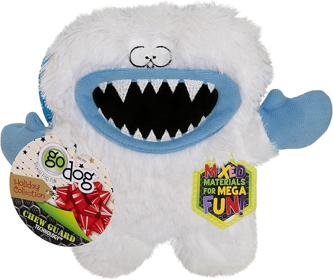 goDog Holiday Collection Mixed Materials TPE-Plush Yeti Squeaky Dog Toy, Chew Guard Technology - White, One Size