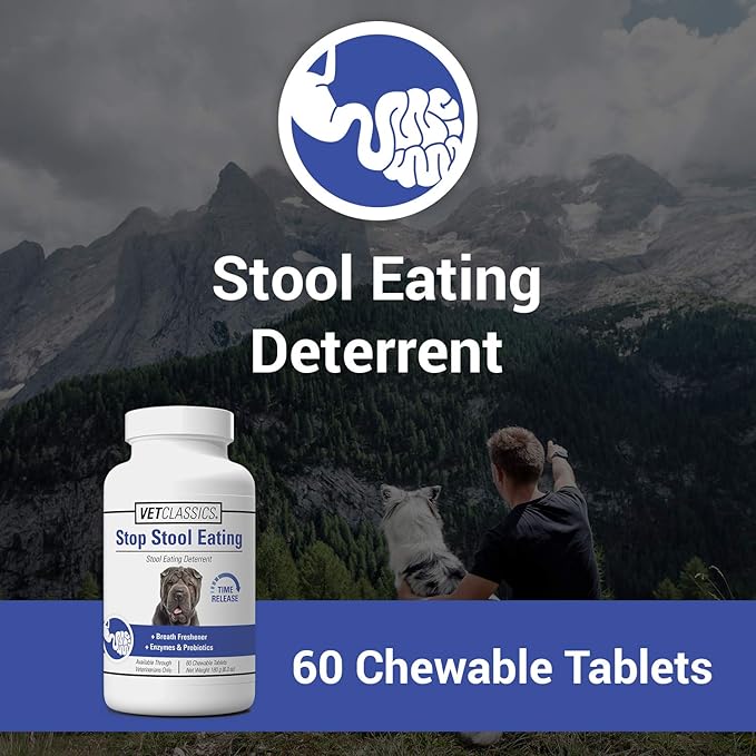 Vet Classics Stop Stool Eating Pet Health Supplement for Dogs – Dog Breath Freshener – Stops Dogs from Eating Stool – Enzymes, Probiotics – 60 Chewable Tablets