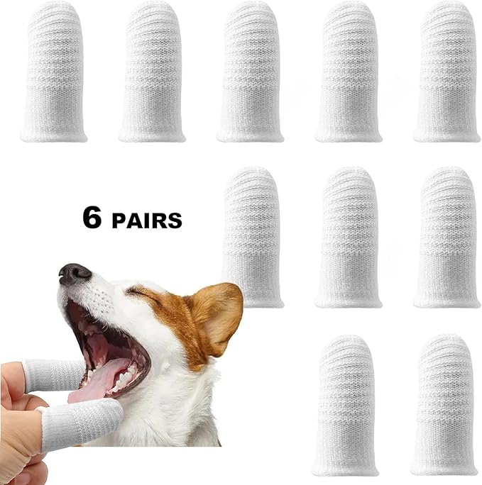 6 Pairs Pet Toothbrushes Finger Toothbrush Teeth Oral Cleaning Dental Care for Dog Cats Teeth Cleaning Washable Comfortable Durable Cotton and Nylon Toothbrush(12Pcs, White)