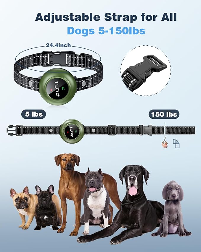 2-in-1 Dog Shock Collar & Dog Bark Collar - Smart Anti Barking Dog Training Collar with 5 Adjustable Sensitivity & 3300FT Remote for All Breeds IP67 Waterproof Rechargeable E-Collar (Green)