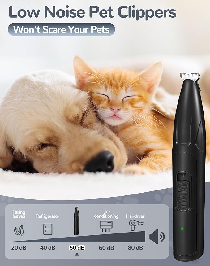 Dog Clippers for Grooming, 2 Speed Low Noise Cordless Dog Paw Trimmer, Rechargeable Small Pet Hair Trimmer for Grooming, Cat Hair Clippers Shaver for Paws, Eyes, Ears, Face, Rump (Black)