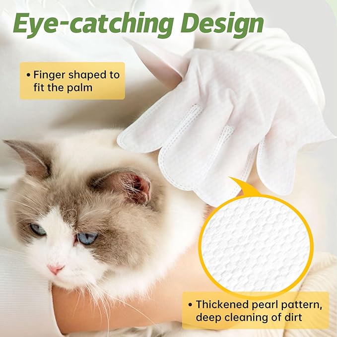 Cleaning Deodorizing Wipes for Dogs and Cats - Pet Grooming Gloves for Nourishing Fur - No Rinse Bathing Wipes for Daily Care and Traveling - Dog Washing Gloves for Paws, Fur and Butt - 10 PCS