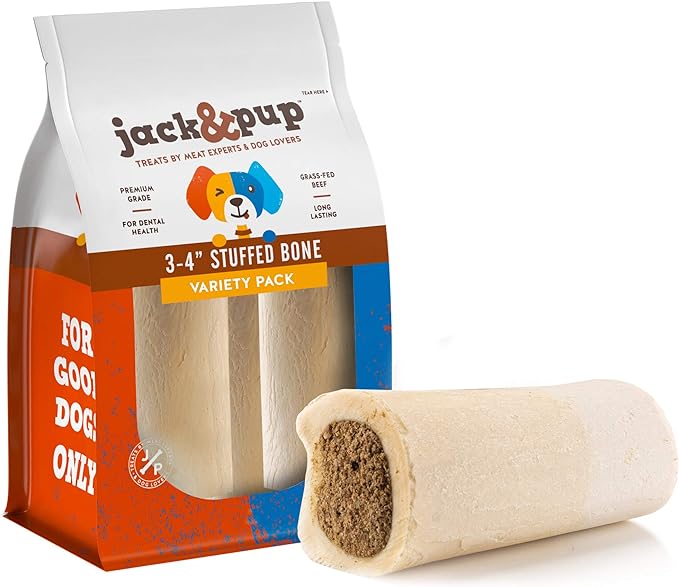 Jack&Pup Filled Dog Bones | 3" Flavored Marrow Bones for Dogs Long Lasting | Savory Bones for Dogs (Variety 3 Pack - Bully Stick, Bacon 'n Cheese, Peanut Butter)
