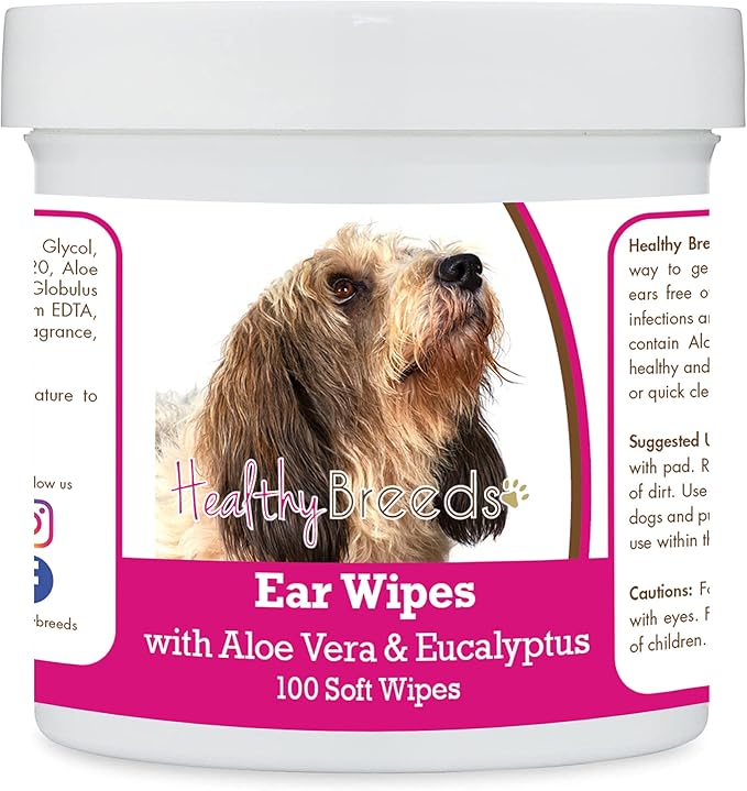 Healthy Breeds Petits Bassets Griffons Vendeen Ear Cleaning Wipes with Aloe & Eucalyptus for Dogs 100 Count