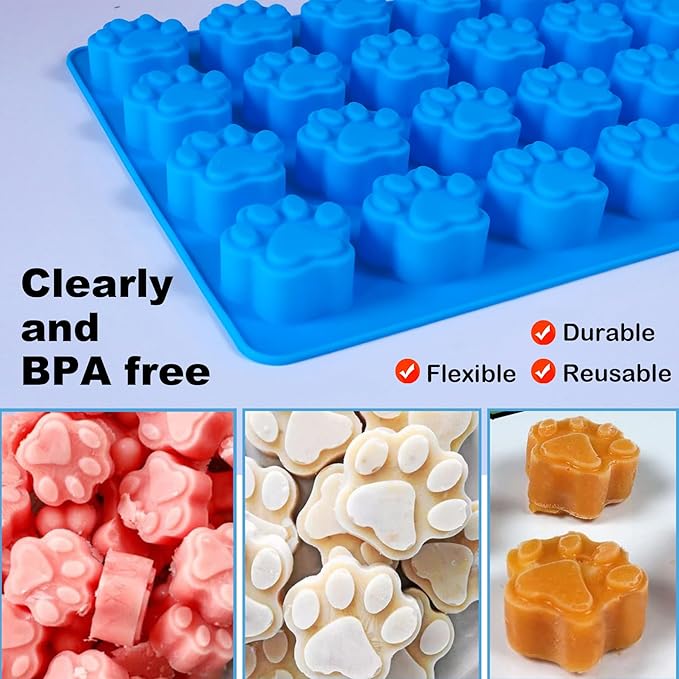 4Pcs Puppy Dog Paw Bone Silicone Mold for dog treats, Non-Stick Food Grade Silicone Molds for frozen treats, Baking Mold for Jelly, Candy, Chocolate,Ice Cube, Dog Snack Biscuits