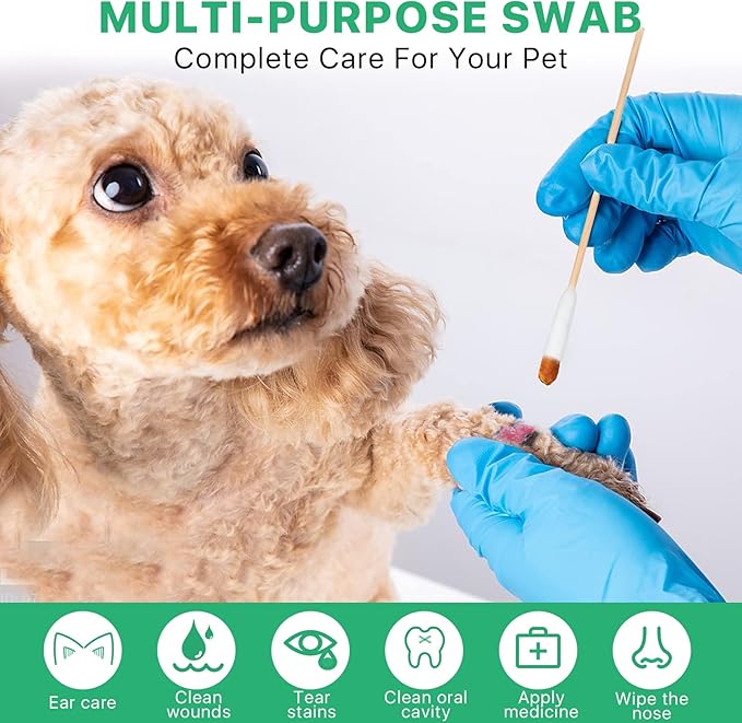 300 Pieces Cotton Swabs for Dogs, 6 Inch Pet Cotton Ear Buds for Puppy Long Qtips for Dogs Ear Cotton Buds Dog Ear Care Cotton Sticks for Apply Medicine, Clean Wound