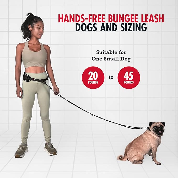 Tuff Pupper Heavy Duty Hands Free Dog Leash | One Small/Medium Dog Up to 45 lbs | Comfortable Shock Absorbing Bungee | Reflective Padded Handles | Lumbar Waist Belt 22-45" | Jogging Running Leash