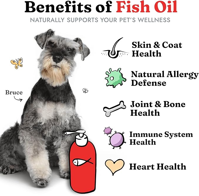 Fish Oil for Dogs - Healthy Skin & Coat, Salmon, Pollock, All Natural Supplement for Pets, Itching Scratching Allergy & Inflammation Defense, Omega 3 EPA DHA, Brain & Heart Health, 8 oz