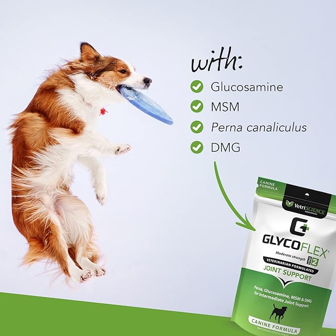VetriScience Glycoflex 2 Hip and Joint Supplement for Working and Active Dog Breeds, Chicken, 120 Chews - Joint and Mobility Support for Competitive and Maturing Dogs