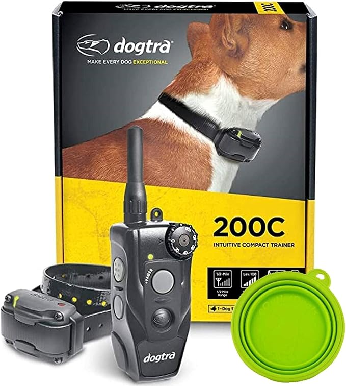 Dogtra E-Collar 200C / 202C Dog Training Collar System with Remote – 1/2 Mile Range, 1-2 Dog System - Rechargeable, Waterproof, Ergonomic - includes eOutletdeals Pet Travel Bowl (1 Dog System - 200C)