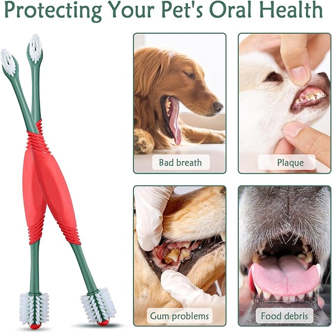 2PCS Dog Toothbrush 360 Degree Dog Tooth Brush, Dual Head Dog Tooth Brushing Kit Non Slip Toothbrush for Dogs and Cat Teeth Clean Pet Toothbrush Dental Care
