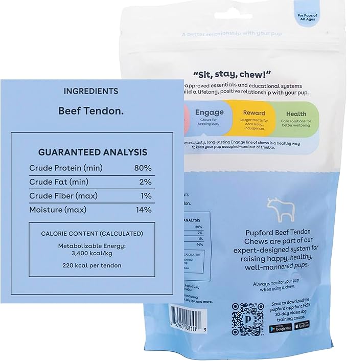 Pupford Beef Tendon Chews for Dogs | Cleans Teeth, Teaches Proper Chewing & Contains Glucosamine to Help Joints | Extra Thick, Long-Lasting, Natural Ingredients, Low Calorie (Turbo, 5 Count)