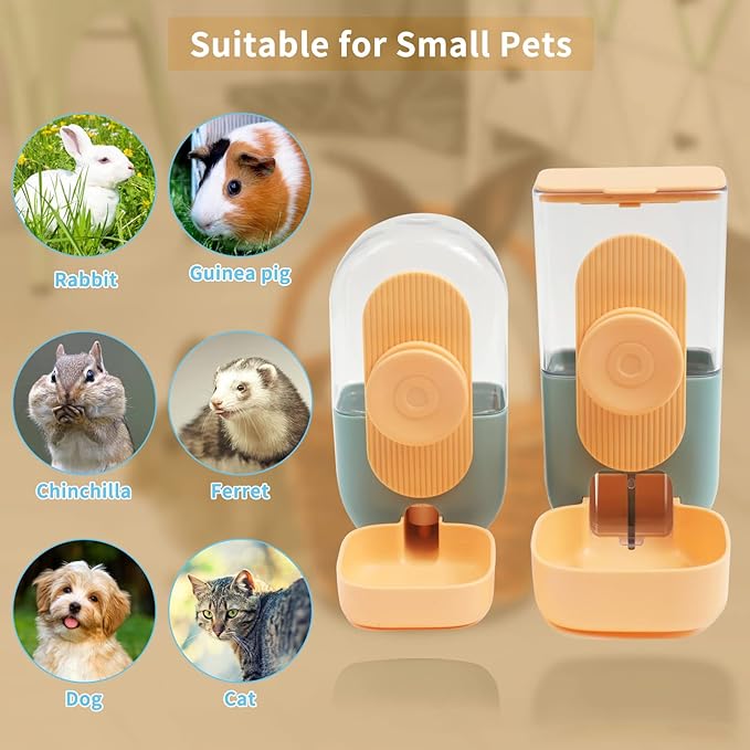 Hanging Automatic Food Water Dispenser,Gravity Rabbit Feeder and Water Dispenser Set,Cage Cat Food and Water Dispenser Food Bowl for Bunny Chinchilla Guinea Pig Hedgehog Ferret