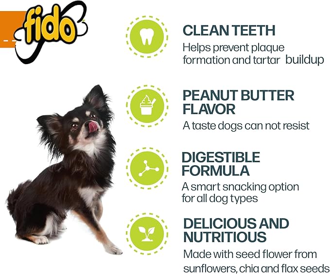 Bones for Dogs, Dental Chews - 100 Delicious Mini Treats, Made in The USA - Mini Dog Dental Chews to Support Your Dog’s Health (Doozie Bone Peanut Flavor)