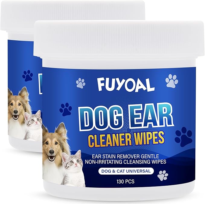 Dog Ear Wipes, 2 Packs 260 Counts Unscented to Stop Ear Itching & Soothes & Deodorizes, FUYOAL Ear Wipes Cleaner for Dogs Cats Pet Puppy Large Small Breed, Dog Ear Treatment Cleaning Wipes