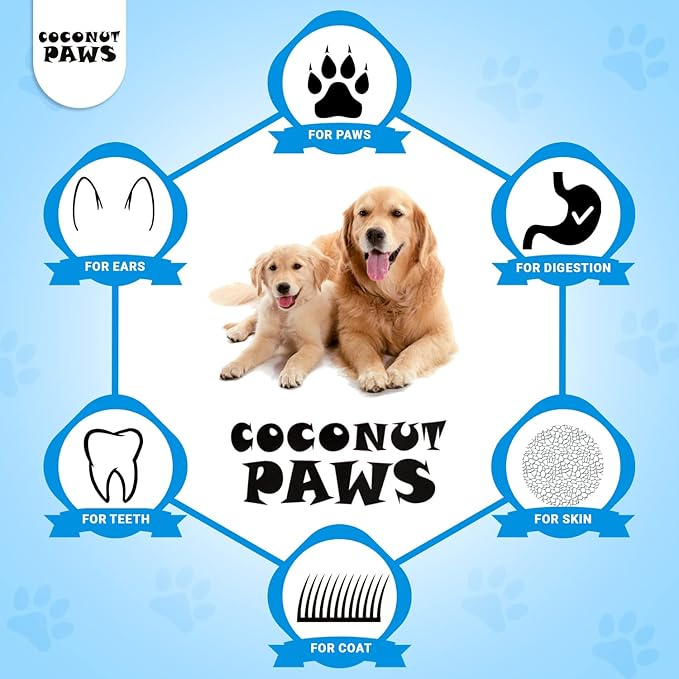 Coconut Paws, Organic Dog Essentials, with Coconut Oil, Olive Oil and Sunflower Oil, for Dog’s Skin, Hair, Ears, Teeth, and Nails, Dog Paw Balm and Nose Balm, 8 fl oz