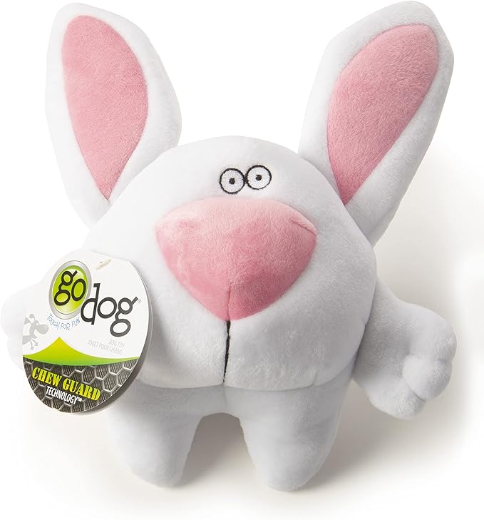 goDog Big Nose Bunny Squeaky Plush Dog Toy, Chew Guard Technology - White, Large