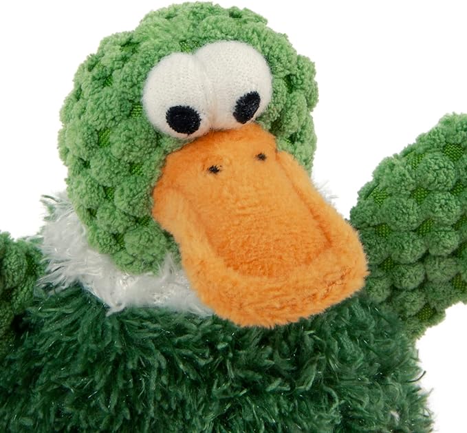 goDog Checkers Just for Me Sitting Duck Squeaky Plush Dog Toy, Chew Guard Technology - Green, Mini