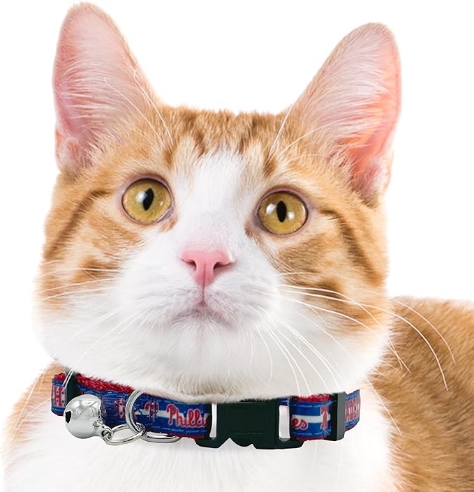 MLB CAT Collar Philadelphia Phillies Satin Cat Collar Baseball Team Collar for Dogs & Cats. A Shiny & Colorful Cat Collar with Ringing Bell Pendant