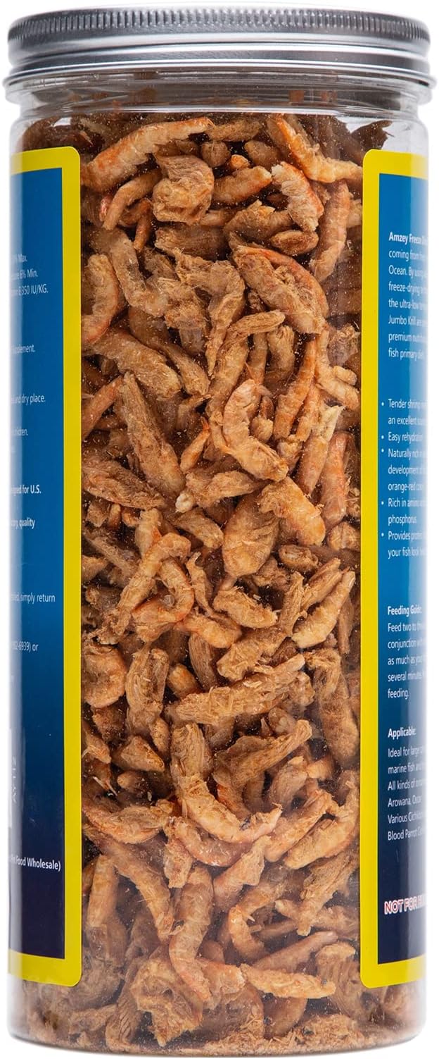 Amzey Freeze Jumbo Krill 3 oz, Dired Jumbo Shrimp Provide Essential Omega-3, Vitamin Enhancement. Super Food for Pets, Cat Food, Dog Food, Fresh and Salt Water Fish