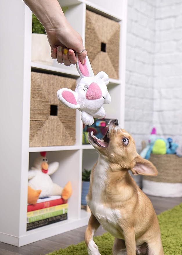 goDog Big Nose Bunny Squeaky Plush Dog Toy, Chew Guard Technology - White, Small