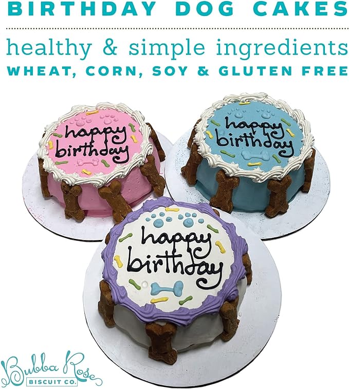 Bubba Rose Biscuit Company: Blue Dog Birthday Cake - Crunchy Biscuit Texture - Natural Gourmet Dog Treat - Dog Cake - 4.25” 1 Count - Made in The USA