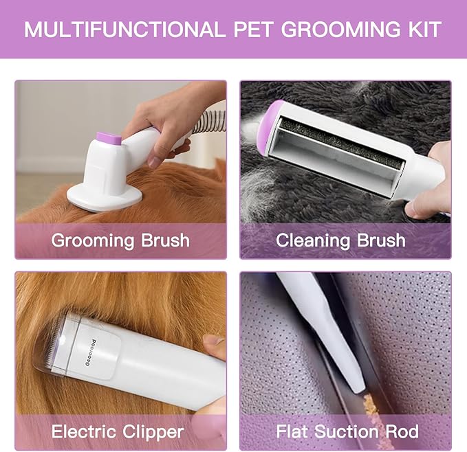 Pet Dog Grooming Vacuum Kit Dog Hair Vacuum for Shedding Grooming with 2.5L Large Capacity Quiet At Home Cleaning
