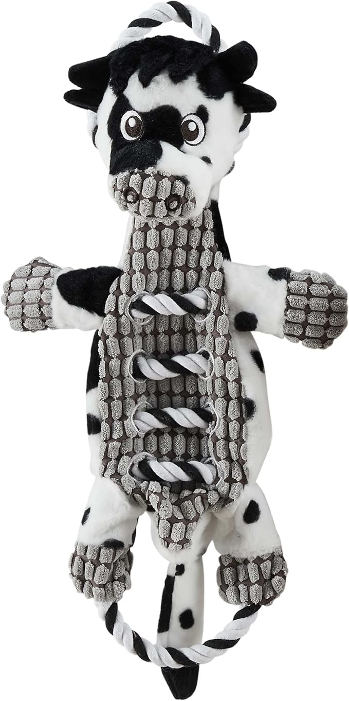 Charming Pet Outward Hound Ropes-A-Go-Go Cow Interactive Plush Squeaky Dog Tug Toy
