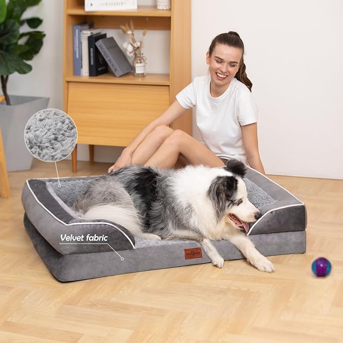 Jumbo Dog Bed for Extra Large Dogs, Waterproof Orthopedic Dog Bed, Jumbo Breed Dog Bed, PV Washable Dog Sofa Bed with Removable Cover & Non-Slip Bottom(Jumbo,Grey)