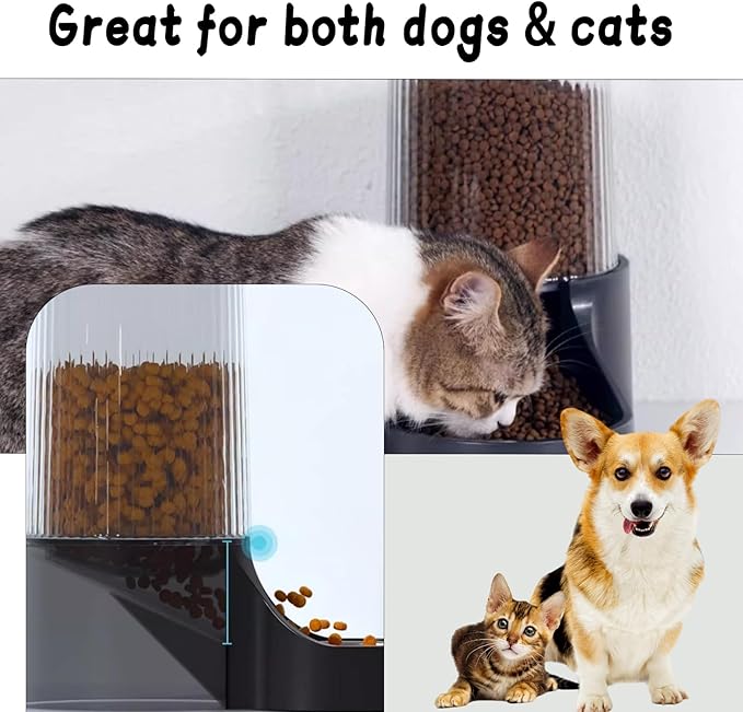 Hamiledyi Automatic Dogs Feeder and Water Dispenser Cats Gravity Food Feeder and Waterer Set Self Feeding station with Food Bowl for Pets Puppy Kitten Rabbit Large Capacity(3.8L)