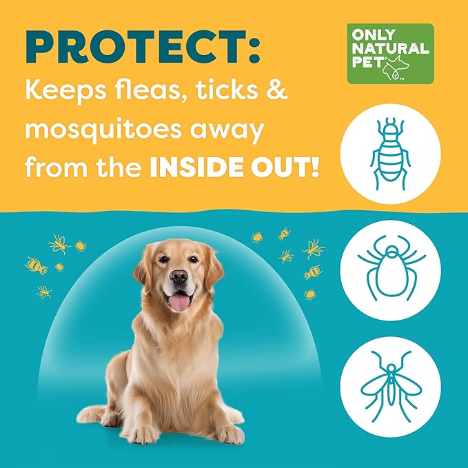 Only Natural Pet EasyDefense Barrier Bites Soft Flea Chews for Dogs - First Line of Defense Againts Fleas & Ticks, Boosts Immune System and Healthy Skin & Coat - (90 Bacon Flavored Soft Chews) 2 Pack