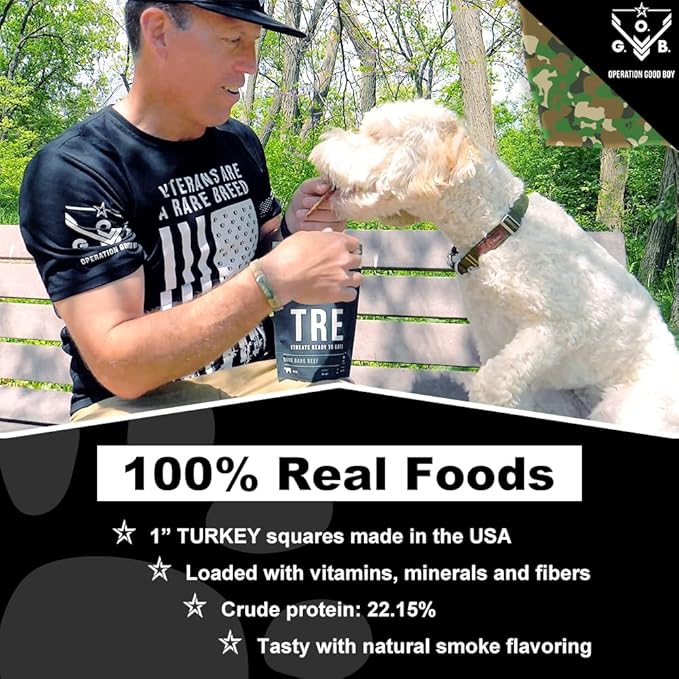 Operation Good Boy Dog Treats - 1" Turkey Squares Delta Oscar Golf Treats | Natural, Farm-Raised Meat - Vet-Formulated AAFCO approved ingredients | Perfect Training Treats for Medium to Large Dogs