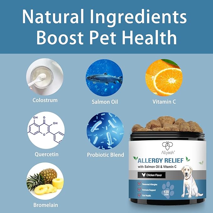 Dog Allergy Chews Relief, Dogs Itching Skin Relief Treat, Dog Anti-Itch, Skin Irritation & Licking Itchy Paws, Dry Skin & Hot Spots, Skin and Coat Supplement Seasonal Allergies Treatment Canine Care