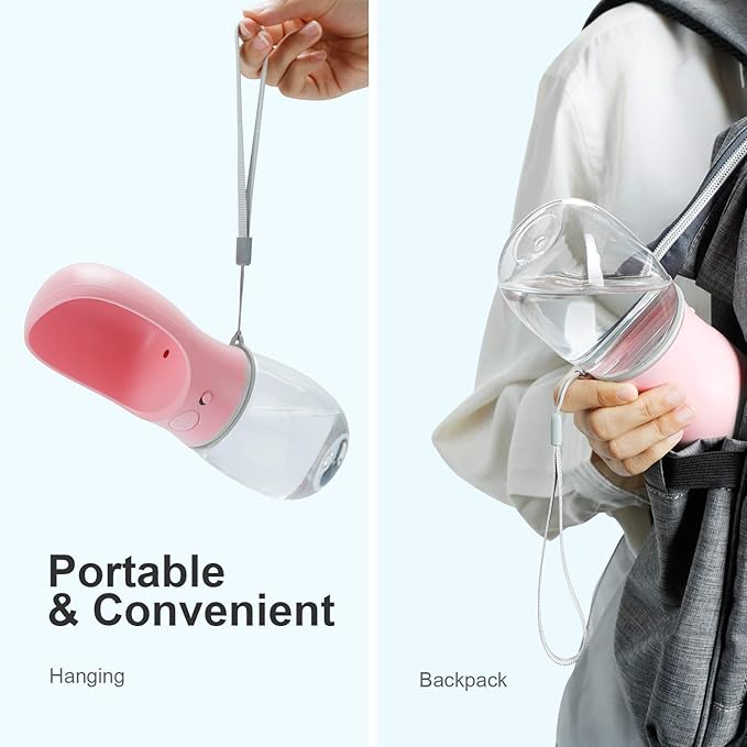 Dog Water Bottle, Leak Proof Portable Pet Water Bottles for Dogs, Puppy Water Dispenser with Drinking Feeder for Travel (Pink 12oz)