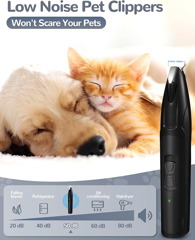 Dog Clippers for Grooming, 2 Speed Dog Paw Trimmer with LED Light, Rechargeable Low Noise Pet Shaver for Trimming Dogs Cats Hair Around Paws, Eyes, Ears, Face, Rump (Black)