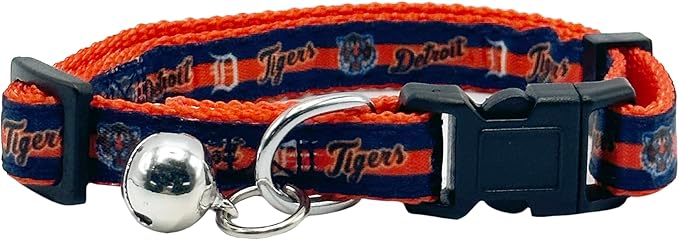 MLB CAT Collar Detroit Tigers Satin Cat Collar Baseball Team Collar for Dogs & Cats. A Shiny & Colorful Cat Collar with Ringing Bell Pendant
