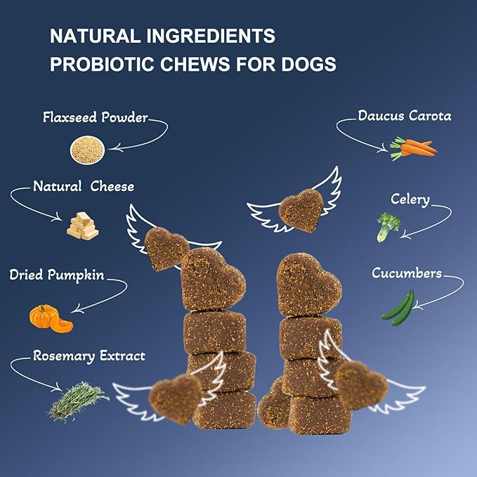 Probiotics for Dogs,Dog Probiotics and Digestive Enzymes,Health and Immune Support. Relieves Constipation, Bad Breath, Flatulence and Upset Stomach. Veterinarian Developed,120 Chews, Duck Flavor.