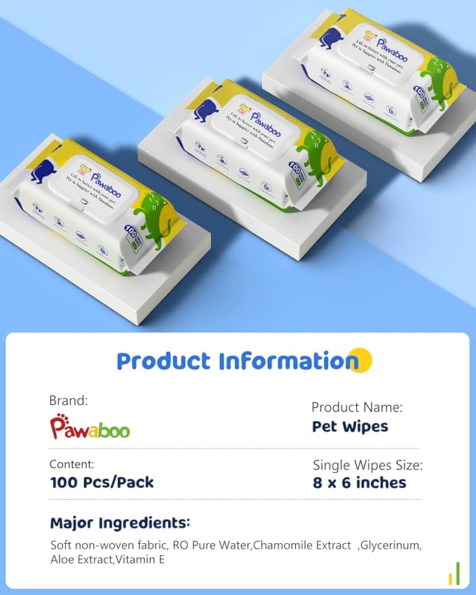 Pawaboo Dog Wipes for Paws and Butt, Unscented Hypoallergenic Pet Wipes for Dog Cat, Soft Thick Dog Grooming Wipe for Cleaning Deodorizing with Lids, Puppy Wipes for Face Ears Body- 1Pack/100Count
