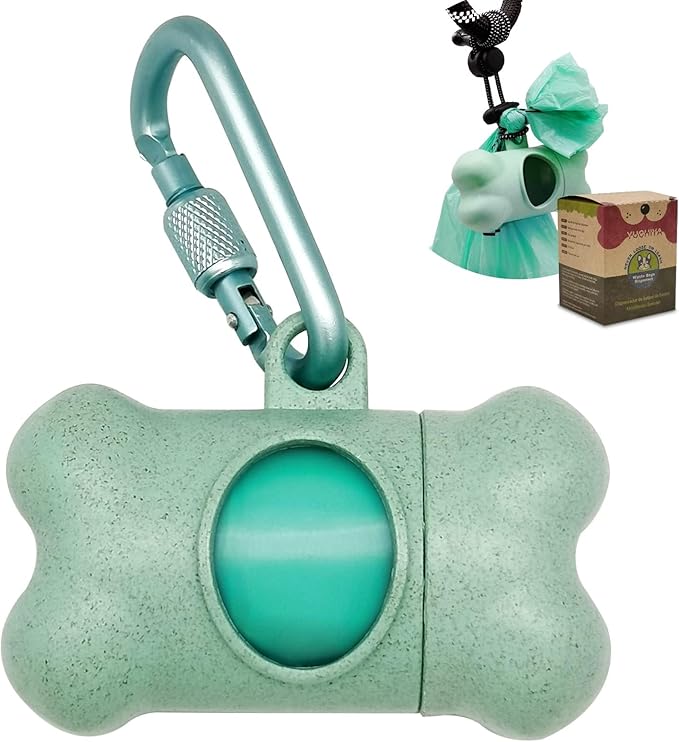 Dog Poop Pickup Bags Holder Dispenser with 1 Roll Random Color Leak-proof Scented Doggy Waste Bags and Carabiner with Safety Lock Plus Hook and Loop Fastener Never Loose on Leash Lead Again (Blue)