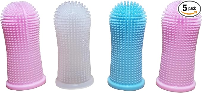 Dog Toothbrush Tooth Brushing Kit, Finger for Teeth Cleaning & Dog Dental Care, Cat Dogs Small Breed, Medium Large Dogs, Cleaning & Care, 4 Packs - Ergonomic with Surround Bristles