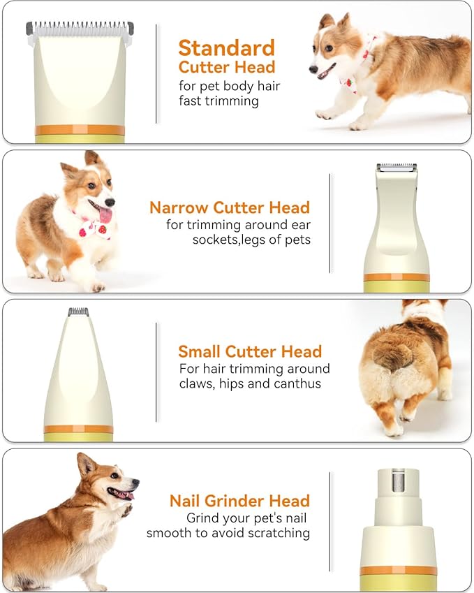 Dog Grooming Clippers Kit, All-in-One Low Noise Paw Trimmer Electric Small Puppy Clippers Rechargeable Cordless IPx7 Waterproof Cat Claw Trimmer Nail Grinder for Dogs Cats at Home