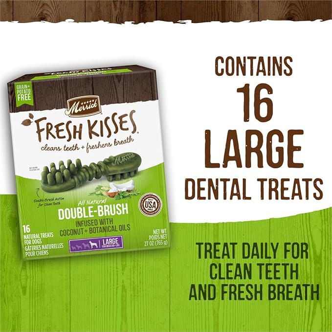 Merrick Fresh Kisses Natural Dental Chews Infused With Coconut And Botanical Oils For Large Dogs Over 50 Lbs - 22 ct. Box
