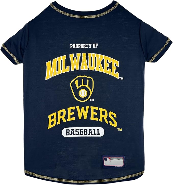 MLB Milwaukee Brewers Dog T-Shirt, X-Small. - Licensed Shirt for Pets Team Colored with Team Logos. - Premium Stretchable Materials for The Comfort of Your Dog & cat.