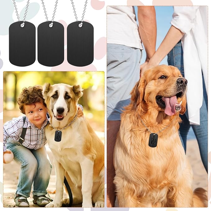 100Pcs Military Dog Tags Set, 50Pcs Personalized Engraved Aluminum Blank Dog Tags and 50Pcs Iron Necklace Chain, Blank Dog Tags for Engraving, Dog Tags for Men, Black
