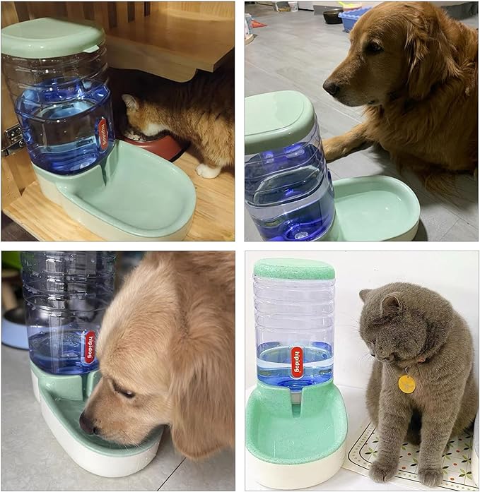 kathson Gravity Dog Water Dispenser Automatic Cat Drinking Water Station 1 Gallon Large Capacity Puppy Water Bowl for Small and Medium Dogs Cats Green