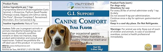 Canine Comfort for Dogs | Maintains a Healthy Intestinal Tract and Proper Gut Flora| Restores Gastric Distress | Helps with Vomiting and Diarrhea | 100% Additive Free, Beef 98g