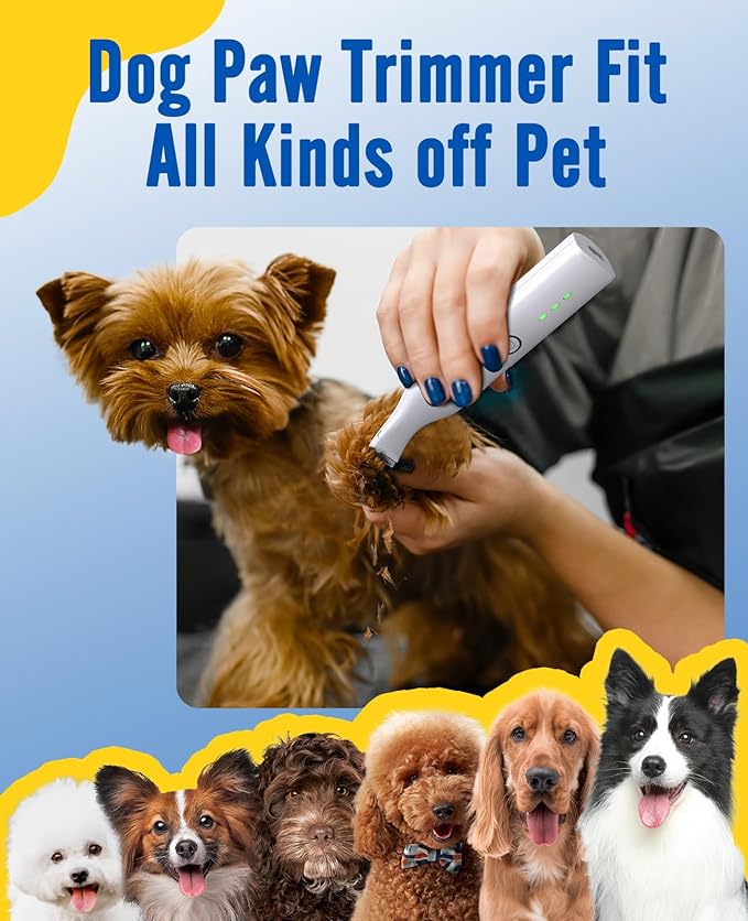 oneisall Dog Paw Trimmer,Corldless Paw Trimmer for Dogs with Double Blades,Quiet 2 Speed Small Dog Grooming Clippers for Paws, Eyes, Ears, Face, Rump (White)