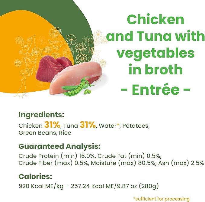 almo nature HQS Natural Chicken and Tuna Entree with Vegetables in broth, Gluten Free, Additive Free, Adult Dog Canned Wet Food, Shredded 12 x 280g/9.87 oz