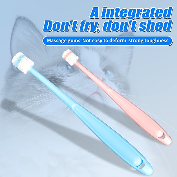 4 pcs Small dog & Cat Toothbrush 360 Degree Soft Silicone, Cat Dental Care, Pet Toothbrush, Oral Hygiene, Easy to Handle, Deep Clean, Independent Packaging, light sky blue & light pink (4 Pack Green)
